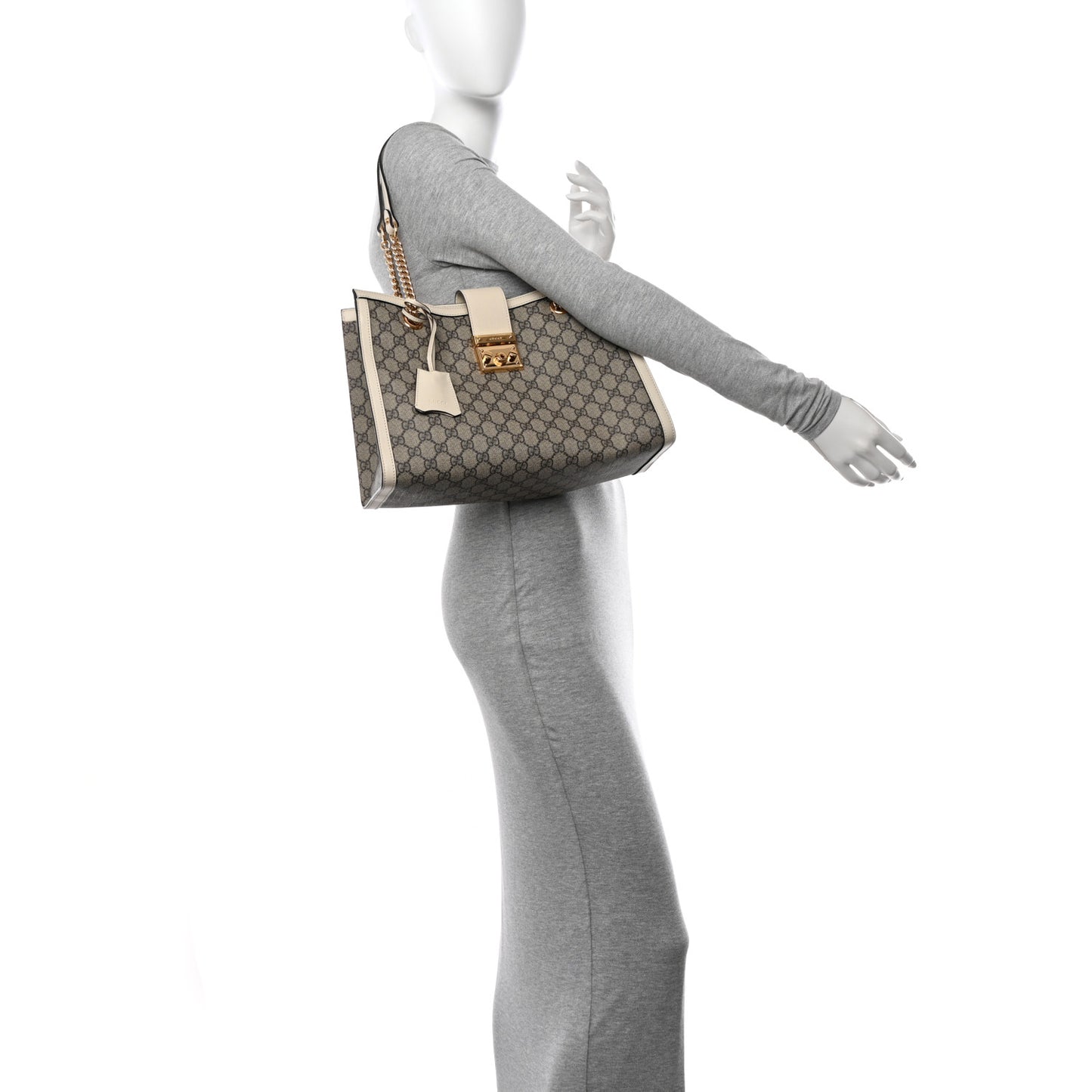 GG Supreme Monogram Medium Padlock Tote White