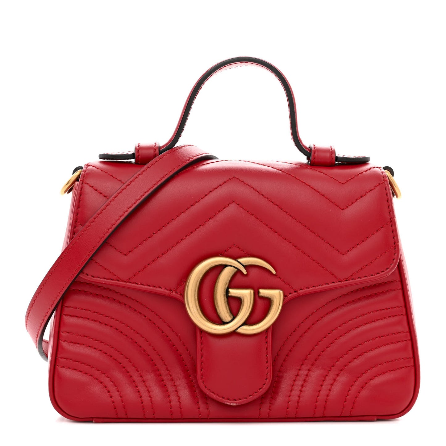 Calfskin Matelasse Mini GG Marmont Top Handle Shoulder Bag Hibiscus Red