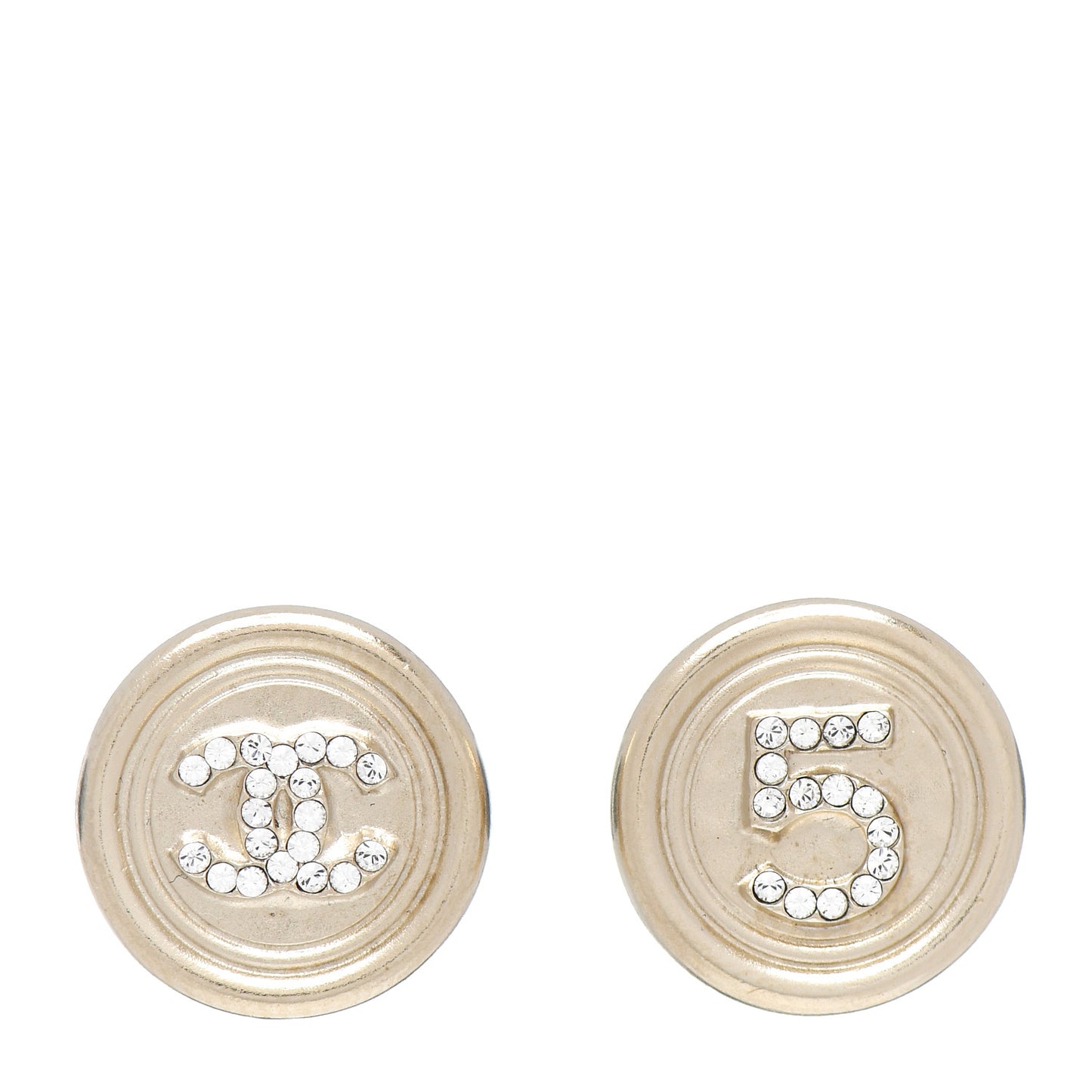 Crystal CC Round Earrings Light Gold