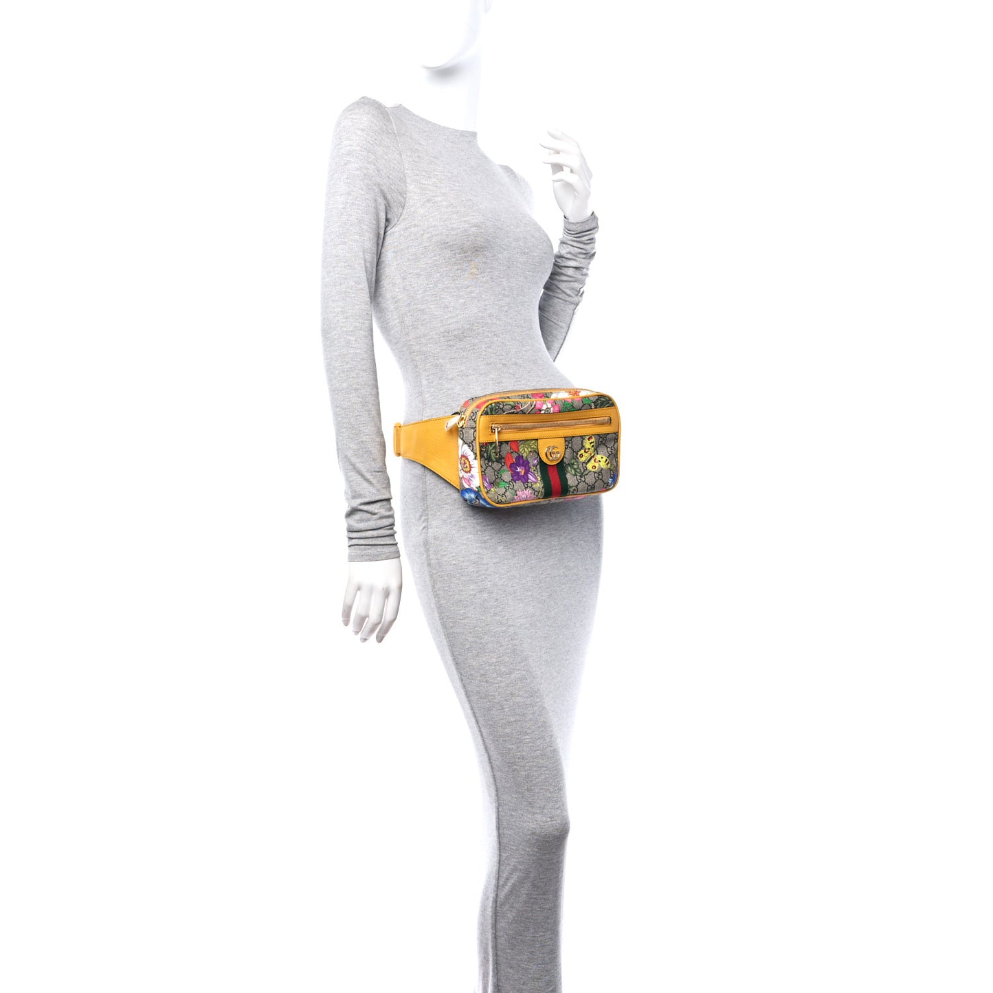 GG Supreme Monogram Flora Medium Ophidia Belt Bag Beige Multicolor Crop