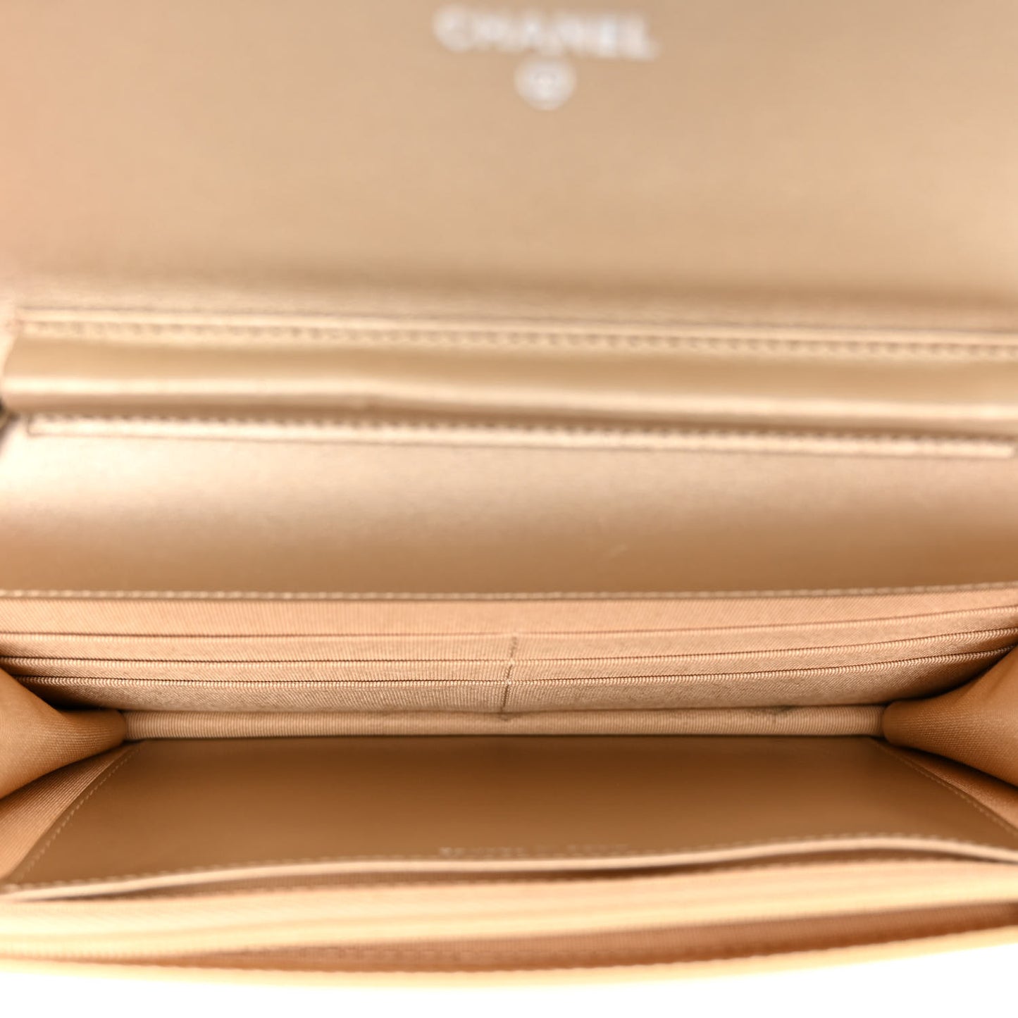 Metallic Lambskin Quilted Wallet On Chain WOC Gold Black