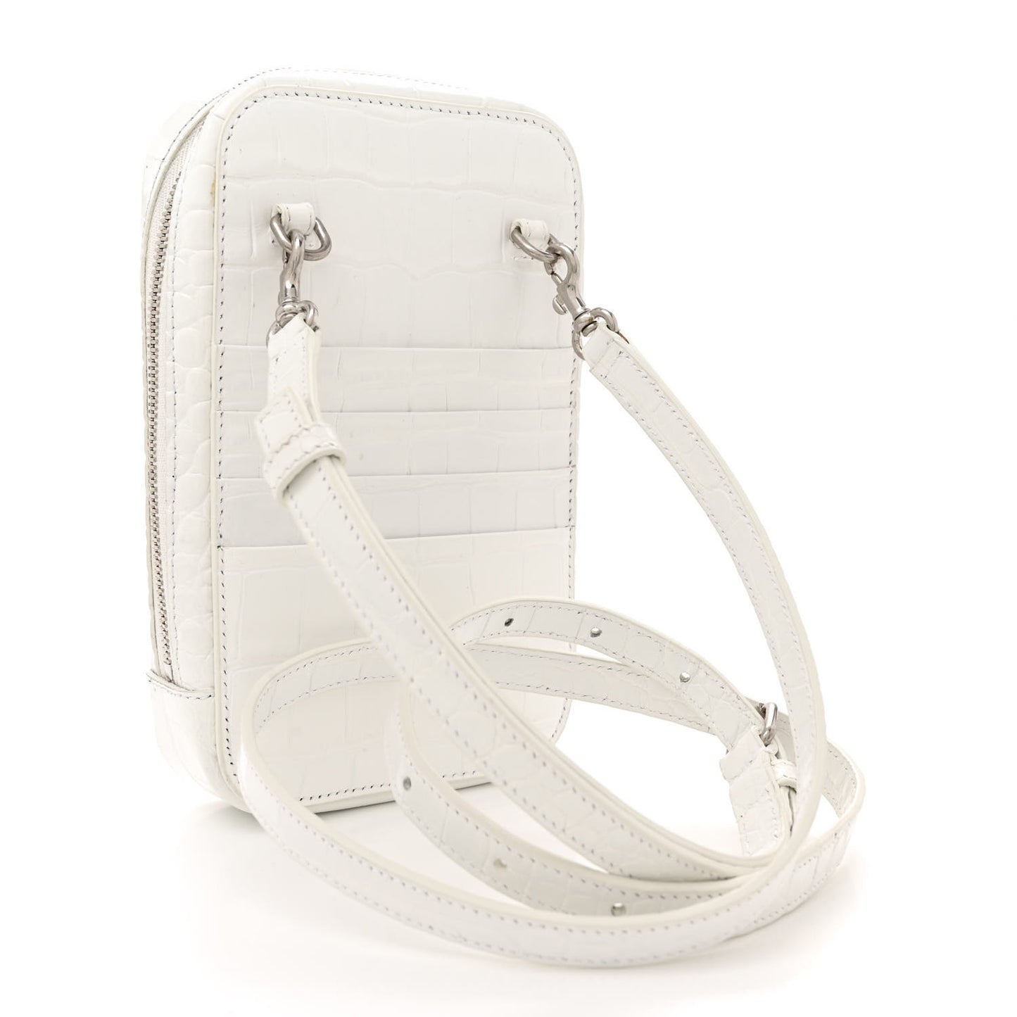 Shiny Calfskin Logo Crocodile Embossed Cash Phone Holder Bag White Black