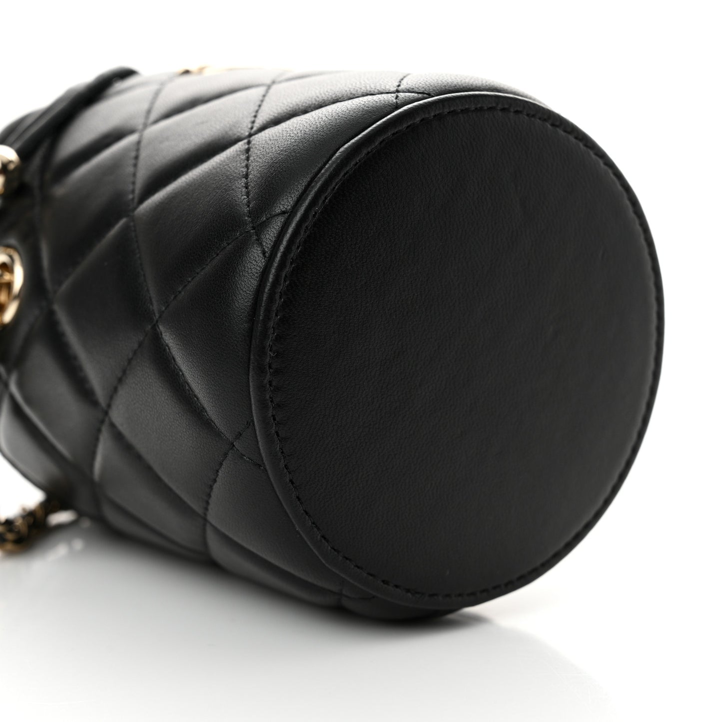 Lambskin Quilted Mini Bucket Bag With Chain Black