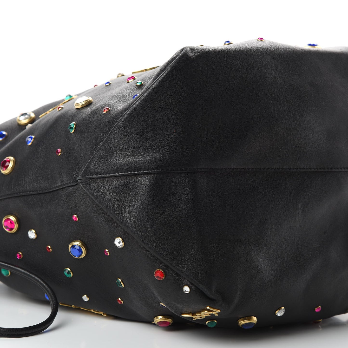 Lambskin Charm Studded Teddy Drawstring Bag Black