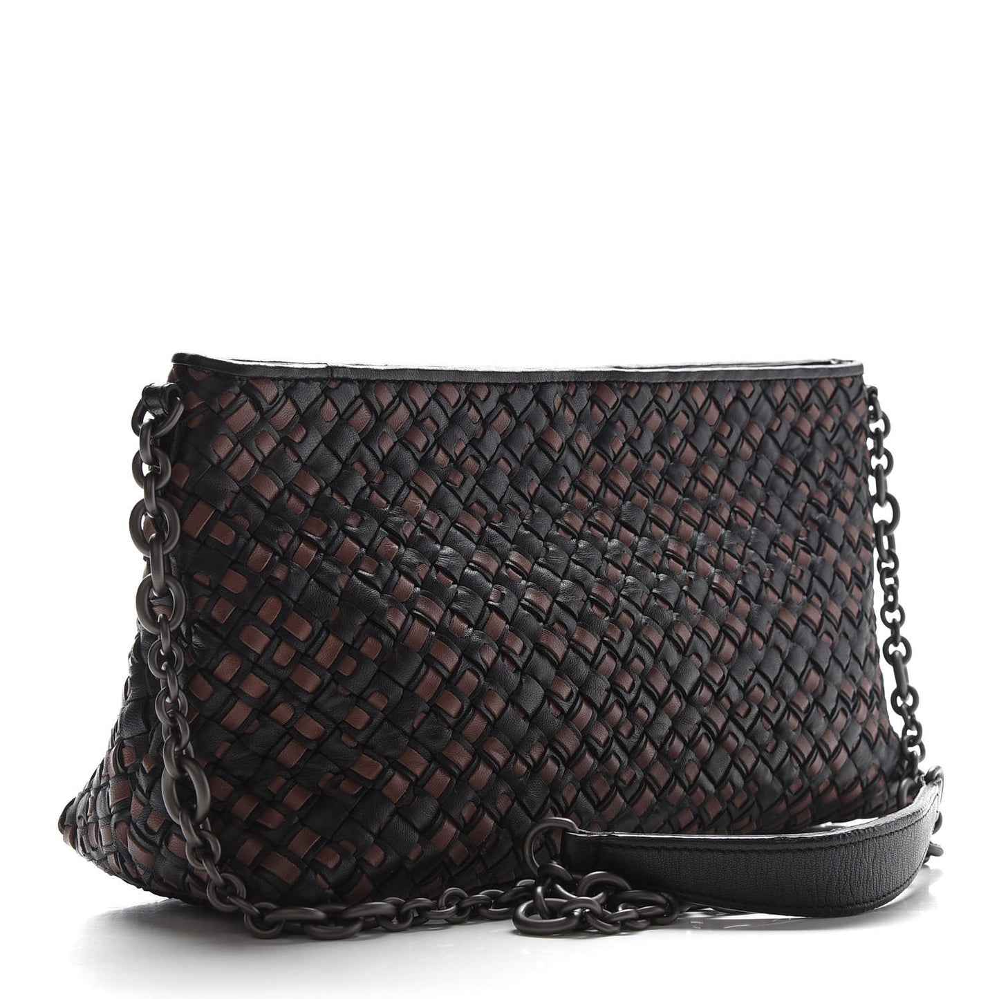Nappa Intrecciato Chain Crossbody Black Brown