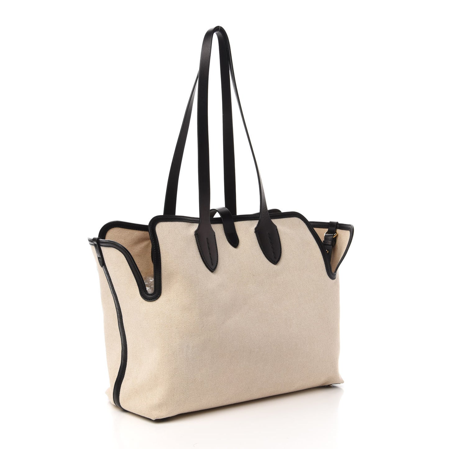 Cotton Soft Canvas Calfskin Medium Belt Tote Natural Black
