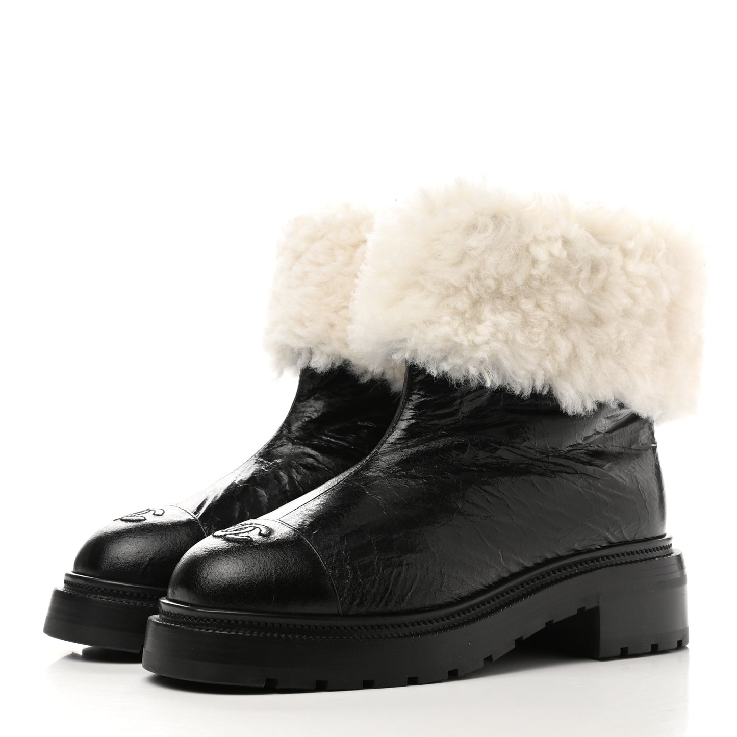 Lambskin Shearling Short Boots 38.5 Black