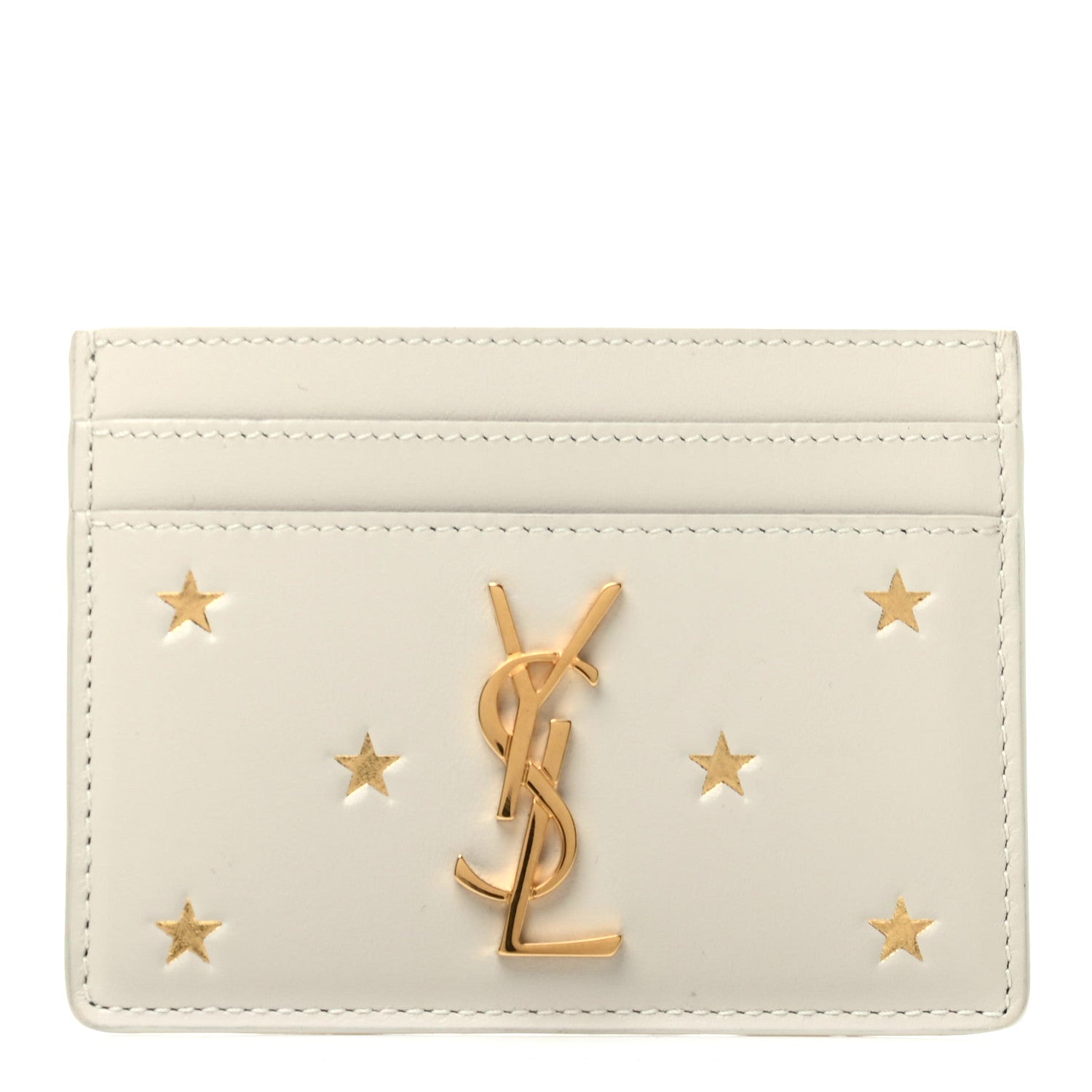 Saint Laurent Card Wallet Womens Designer Saint Laurent Calfskin Star Print Card Case White 780848
