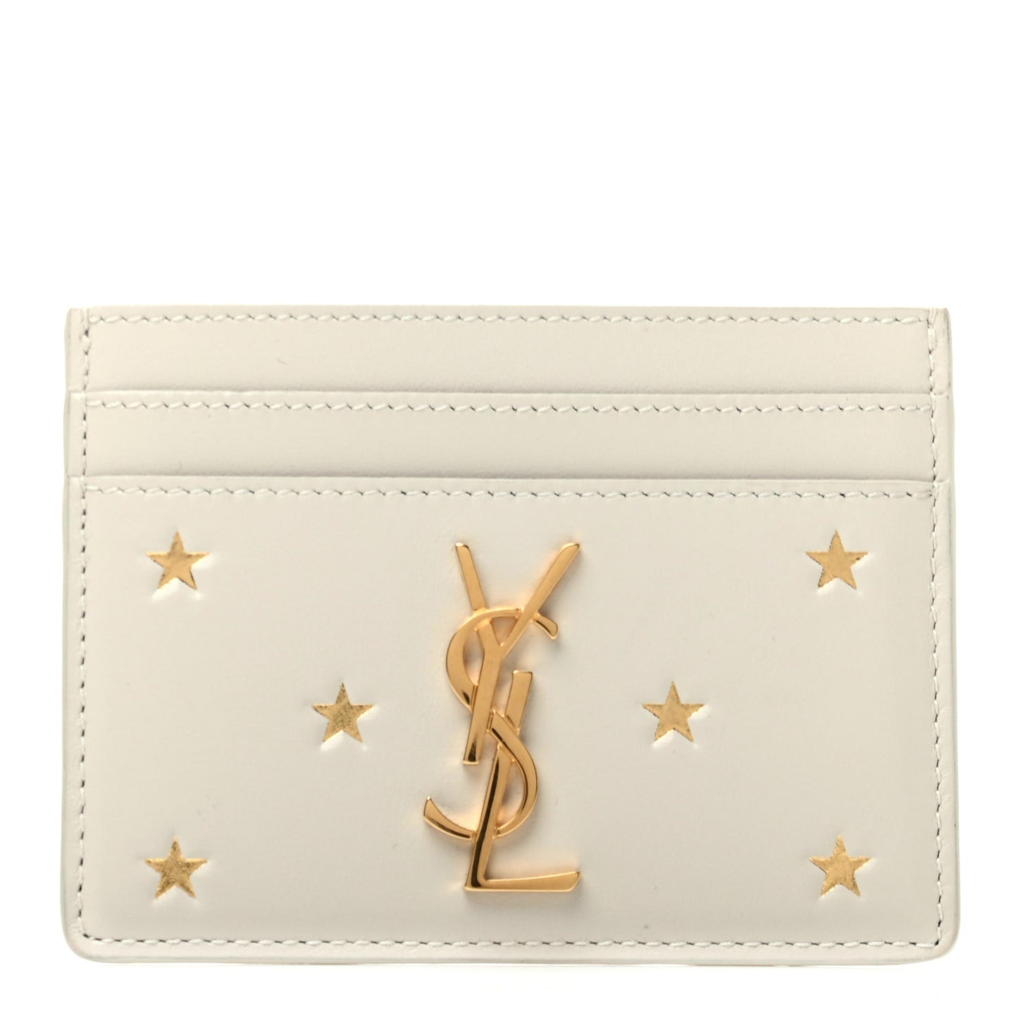 Calfskin Star Print Card Case White