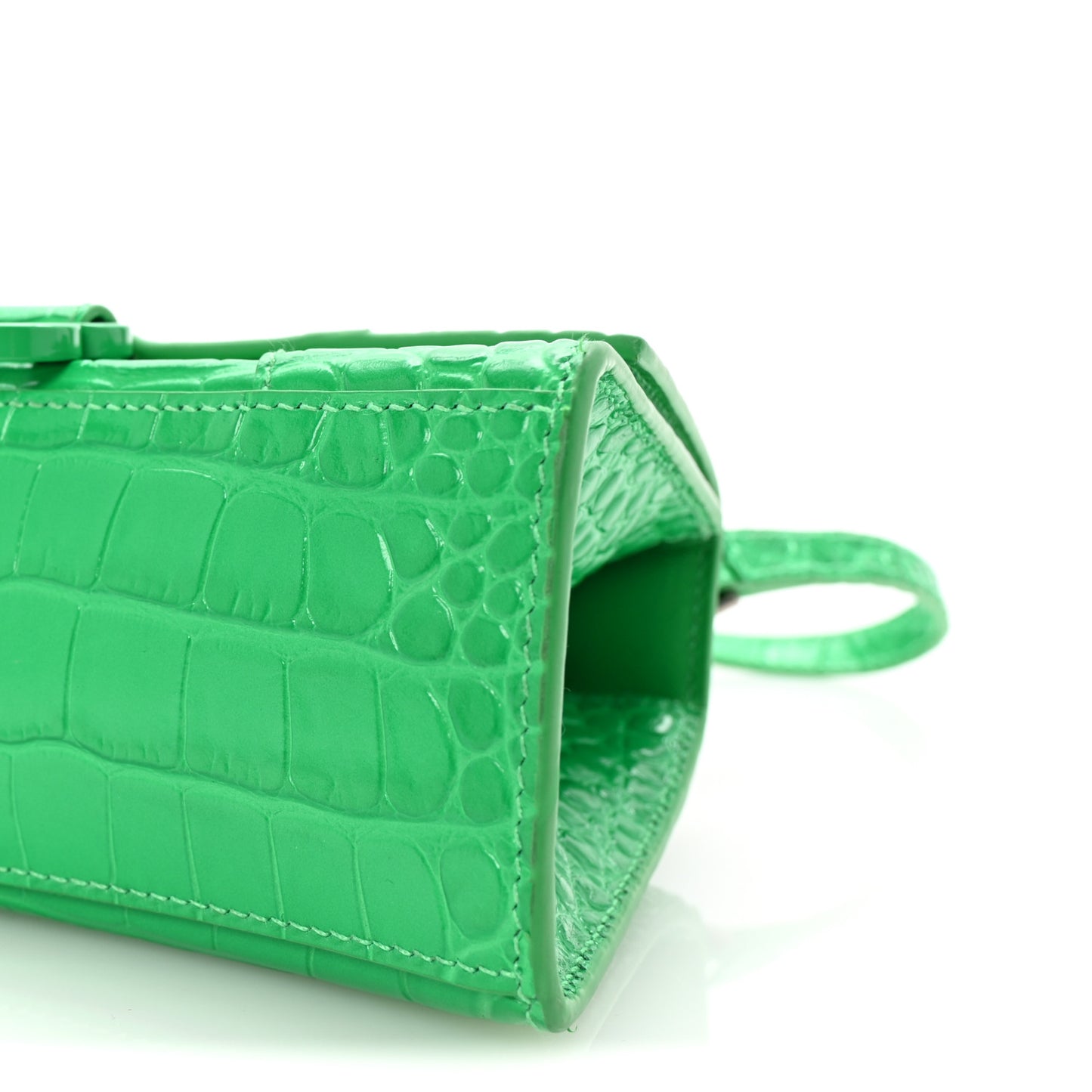 Shiny Calfskin Tonal B Crocodile Embossed Hourglass Top Handle Bag XS Vivid Green
