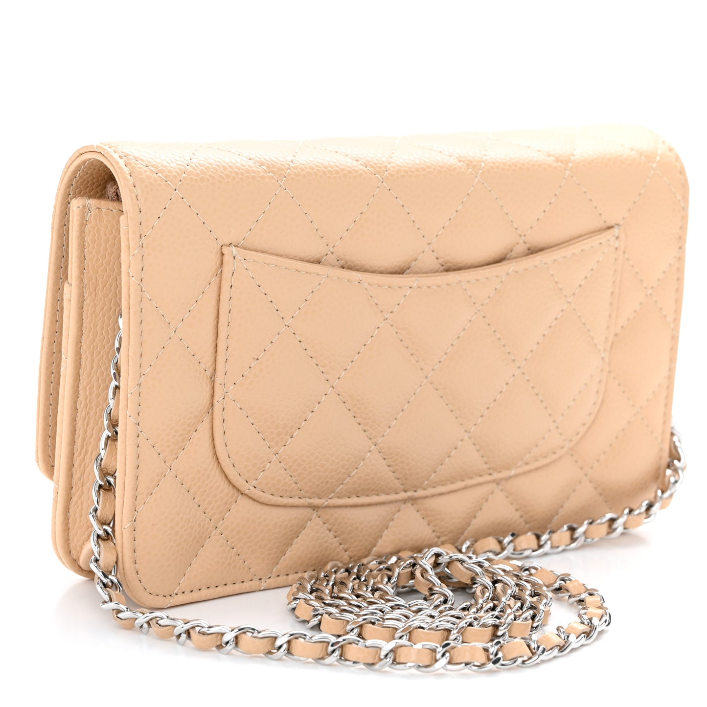 Caviar Quilted Wallet on Chain WOC Beige