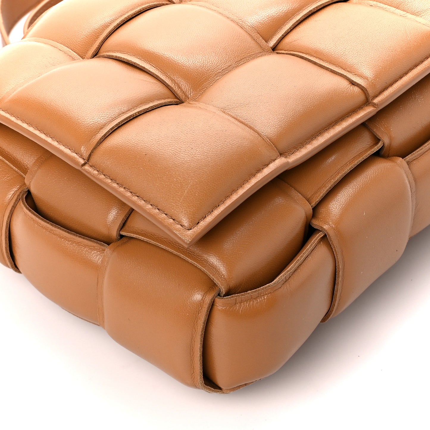 Nappa Maxi Intreccio Padded Cassette Crossbody Bag Caramel