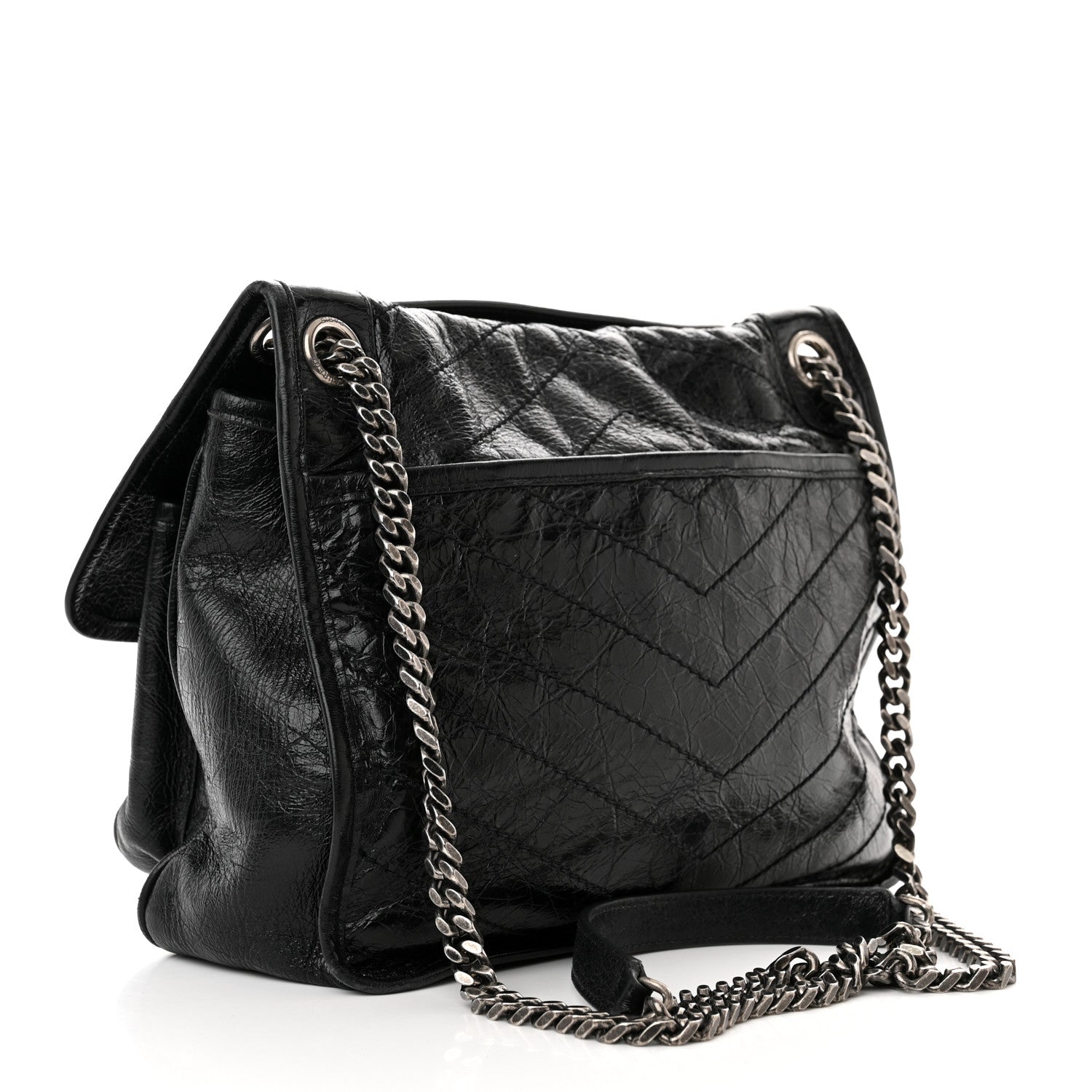 Saint Laurent Crinkled Calfskin Matelasse Monogram Medium Niki Chain Satchel Black 3 of 11