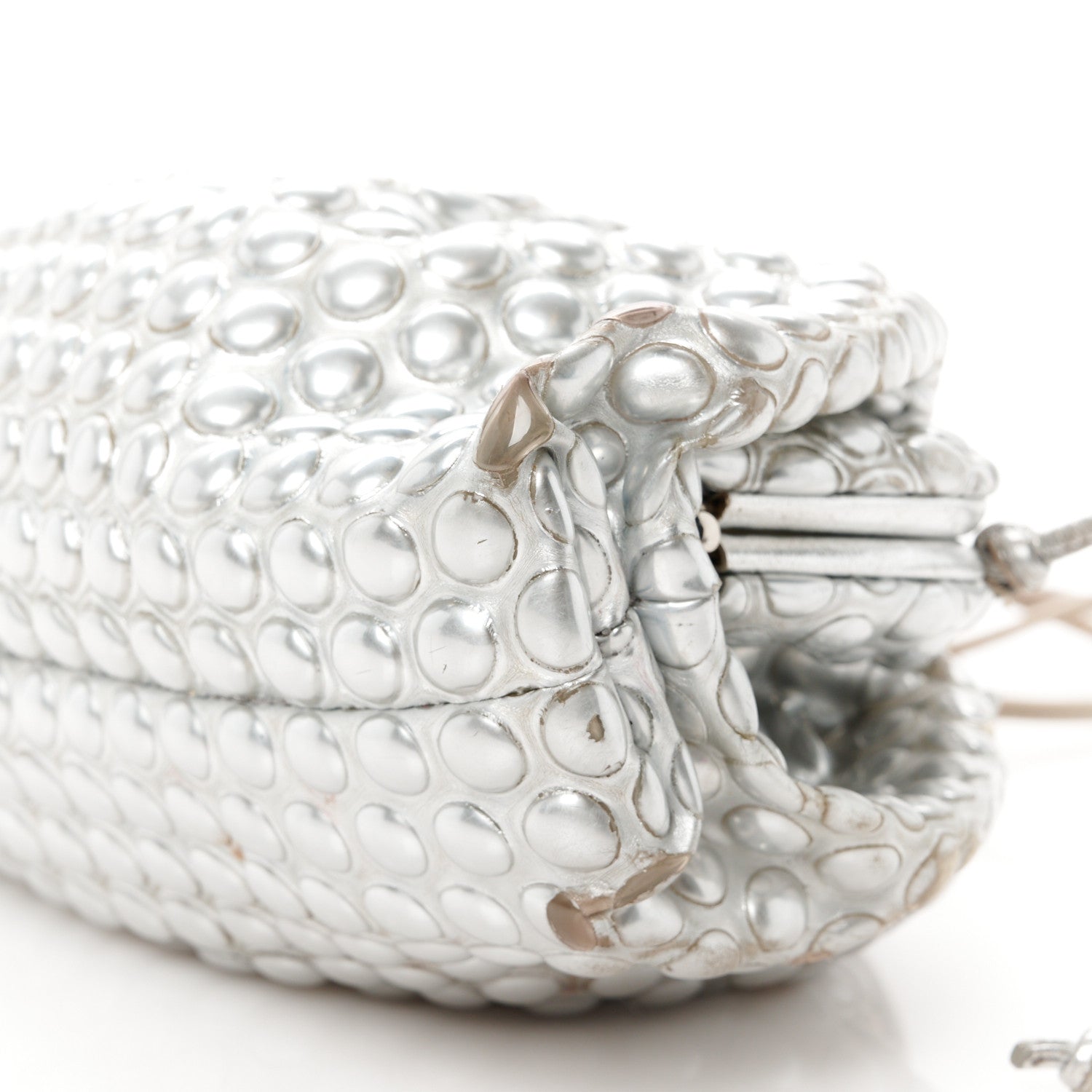 Bottega Veneta Metallic Fabric Bubble Wrap The Mini Pouch Silver 9 of 11