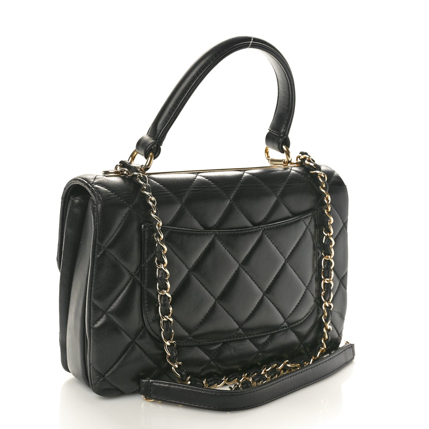 Lambskin Quilted Small Trendy CC Dual Handle Flap Bag Black