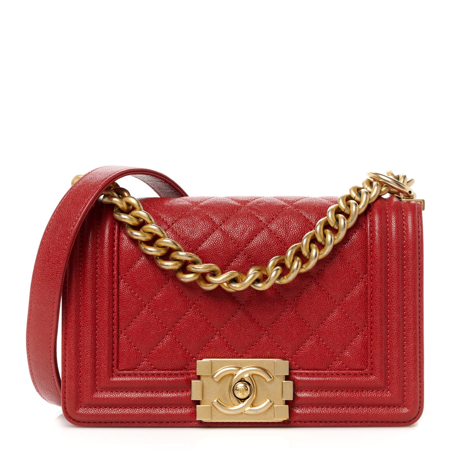 Caviar Quilted Small Boy Flap Red