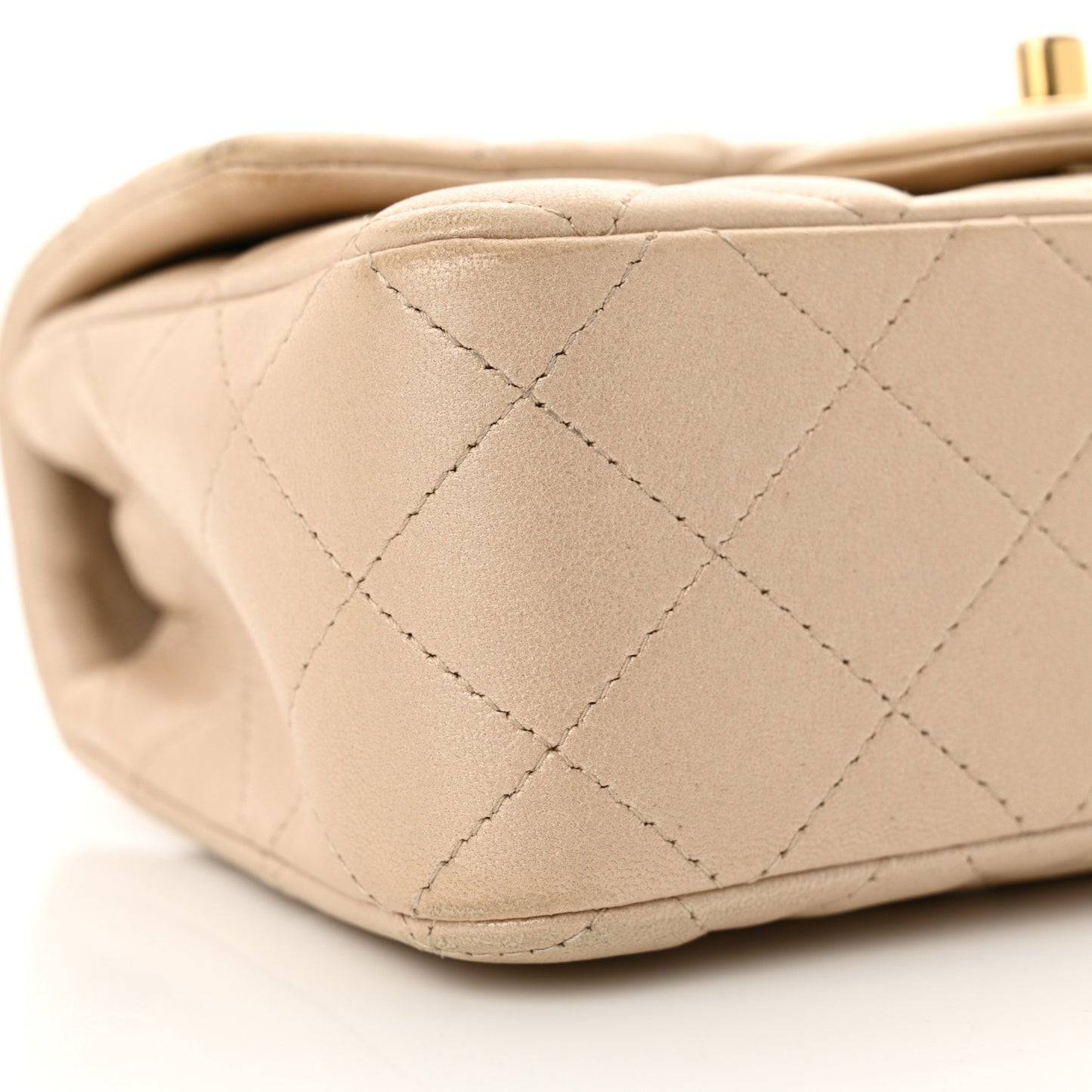 Iridescent Calfskin Quilted Mini Rectangular Flap Beige