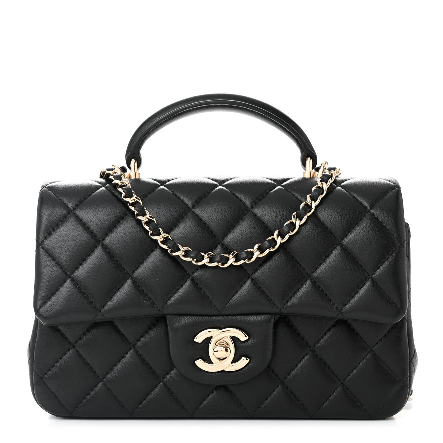 Lambskin Quilted Mini Top Handle Rectangular Flap Black