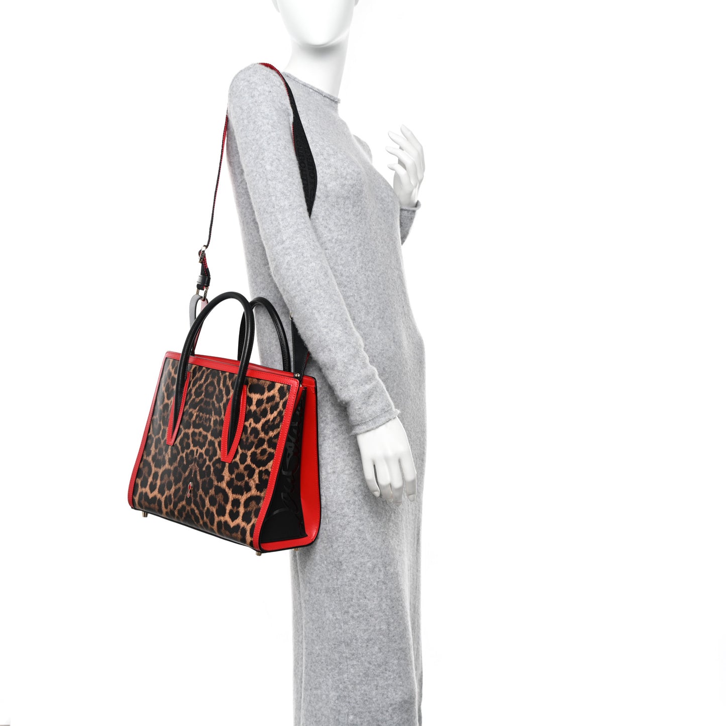 Calfskin Leopard Jacquard Spiked Medium Paloma Red Black