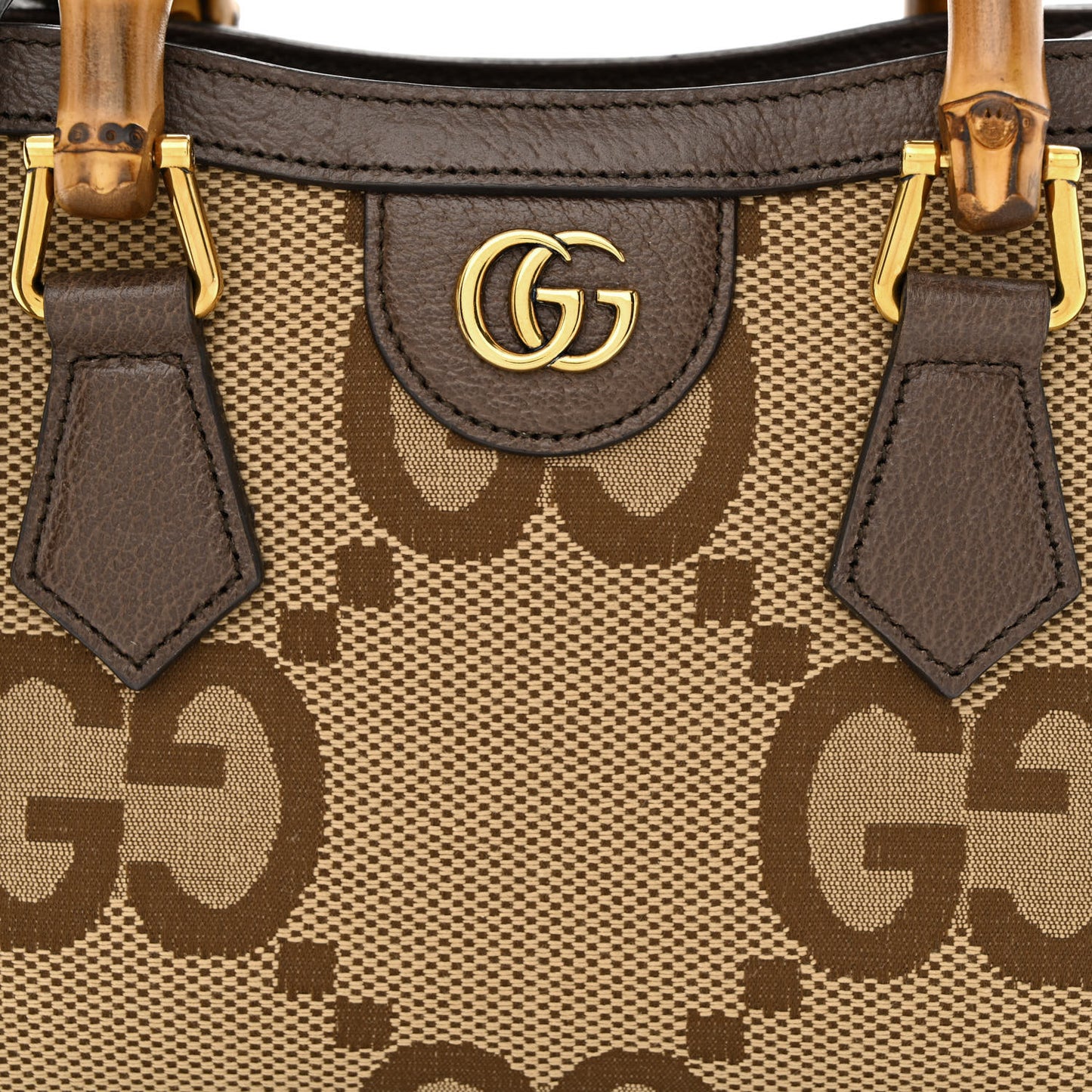 Monogram Jumbo GG Textured Dollar Calfskin Mini Diana Tote Bag Camel Ebony New Acero