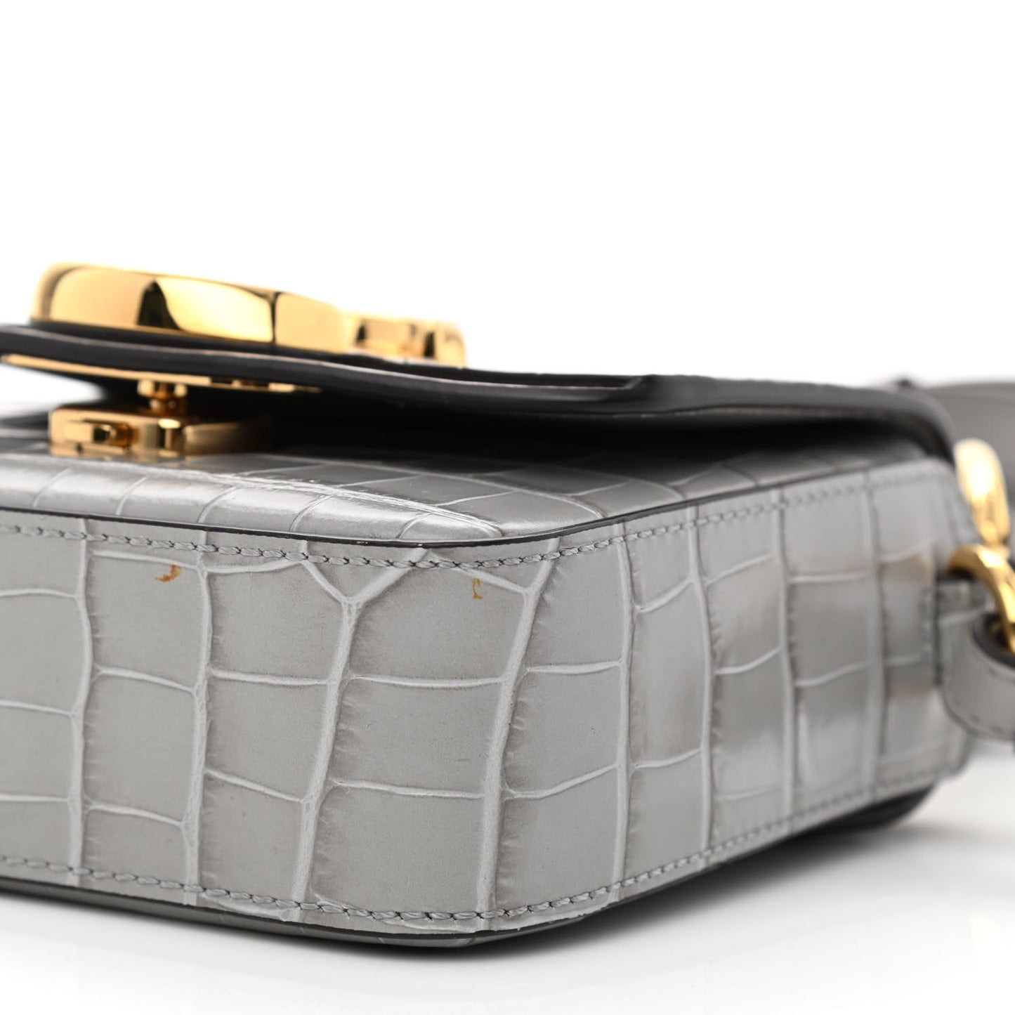 Crocodile Embossed Calfskin Mini C Double Carry Stormy Grey