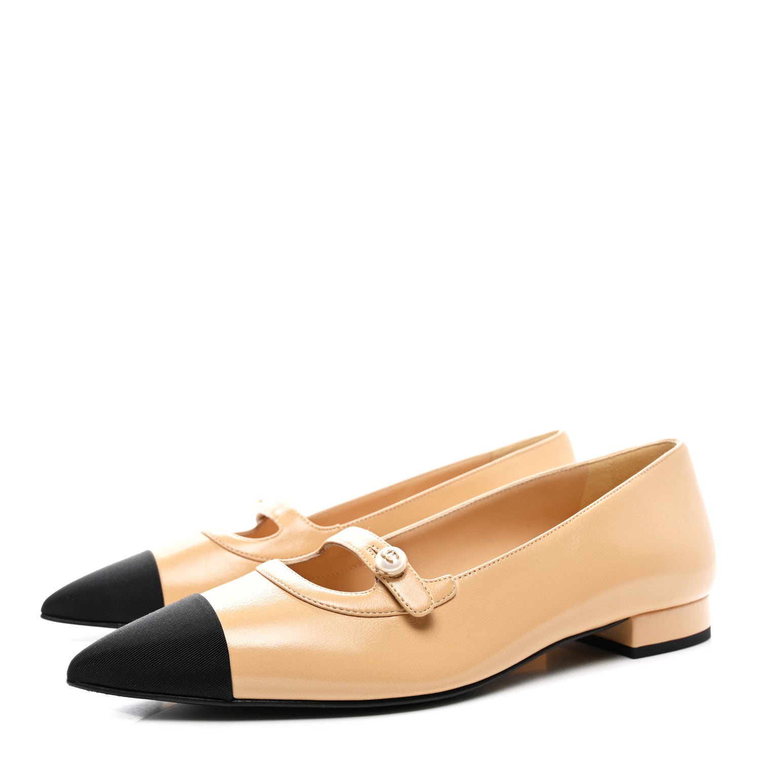 Chanel Lambskin Grosgrain Pointed Toe CC Ballet Flats 39 Beige Black 3 of 9