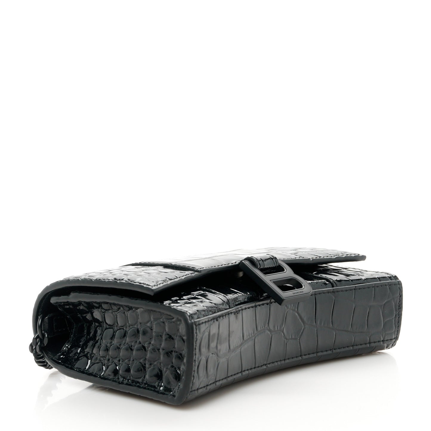 Shiny Calfskin Monochrome Crocodile Embossed Hourglass Chain Bag Black