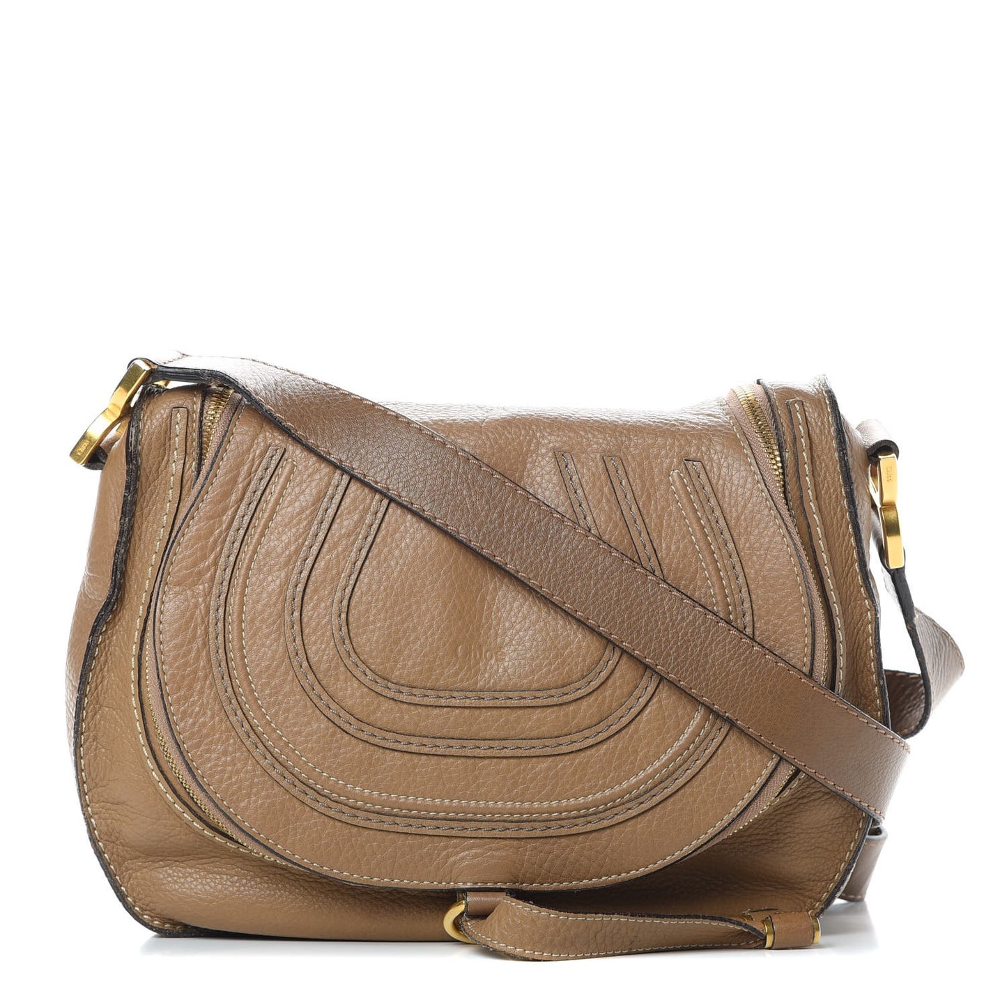 Calfskin Medium Marcie Round Zip Crossbody Bag Nut