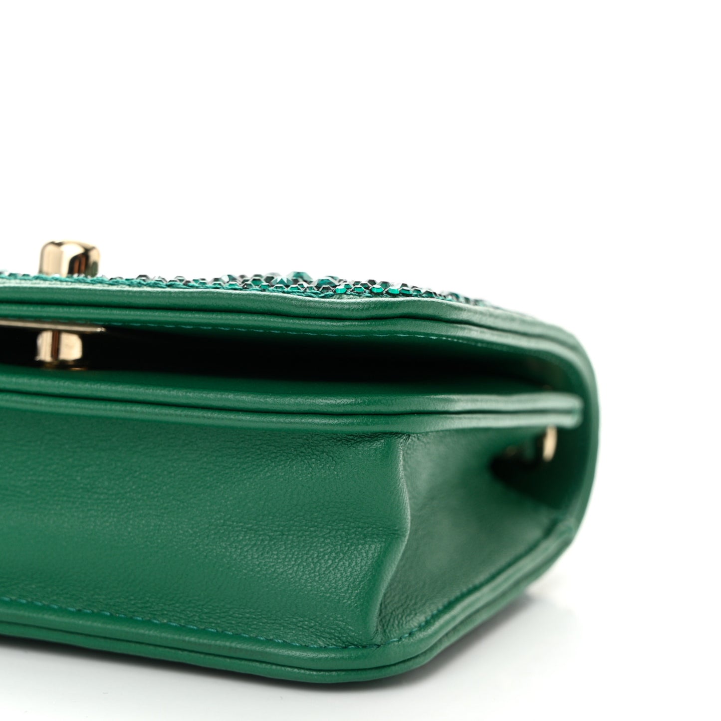 Lambskin Crystal Diamante Clutch With Chain Green