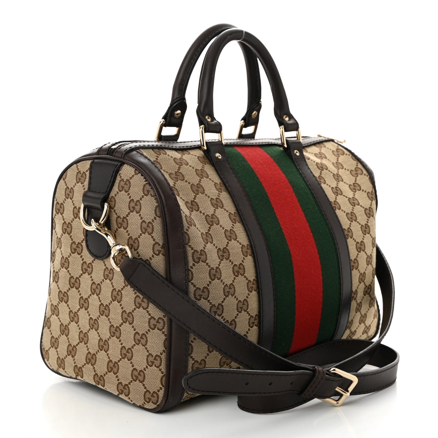 Monogram Selleria Calfskin Vintage Web Medium Boston Beige Ebony Cocoa
