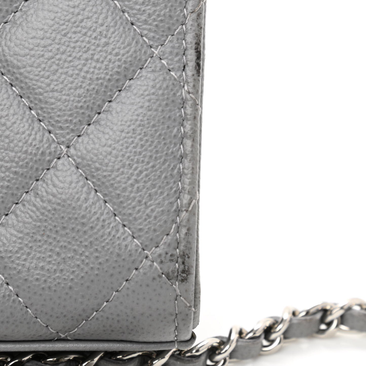 Grained Calfskin Quilted CC Box Clutch With Chain Grey