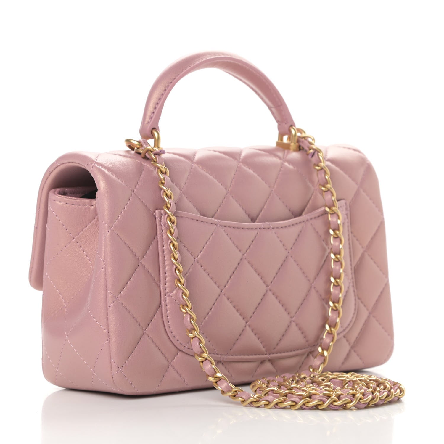 Chanel Iridescent Lambskin Quilted Mini Top Handle Rectangular Flap Pink 3 of 11