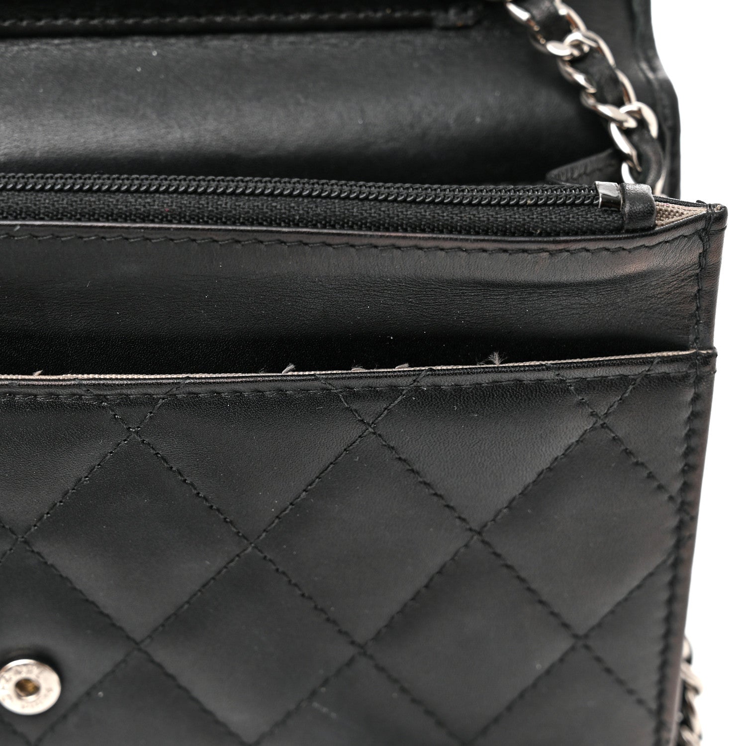Chanel Calfskin Quilted Cambon Wallet on Chain WOC Black White 13 of 14