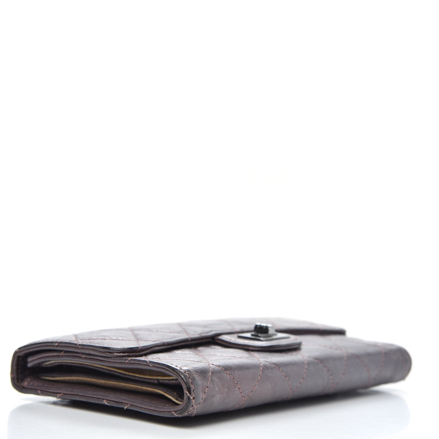 Metallic Aged Calfskin Quilted Reissue Long Flap Wallet Purple