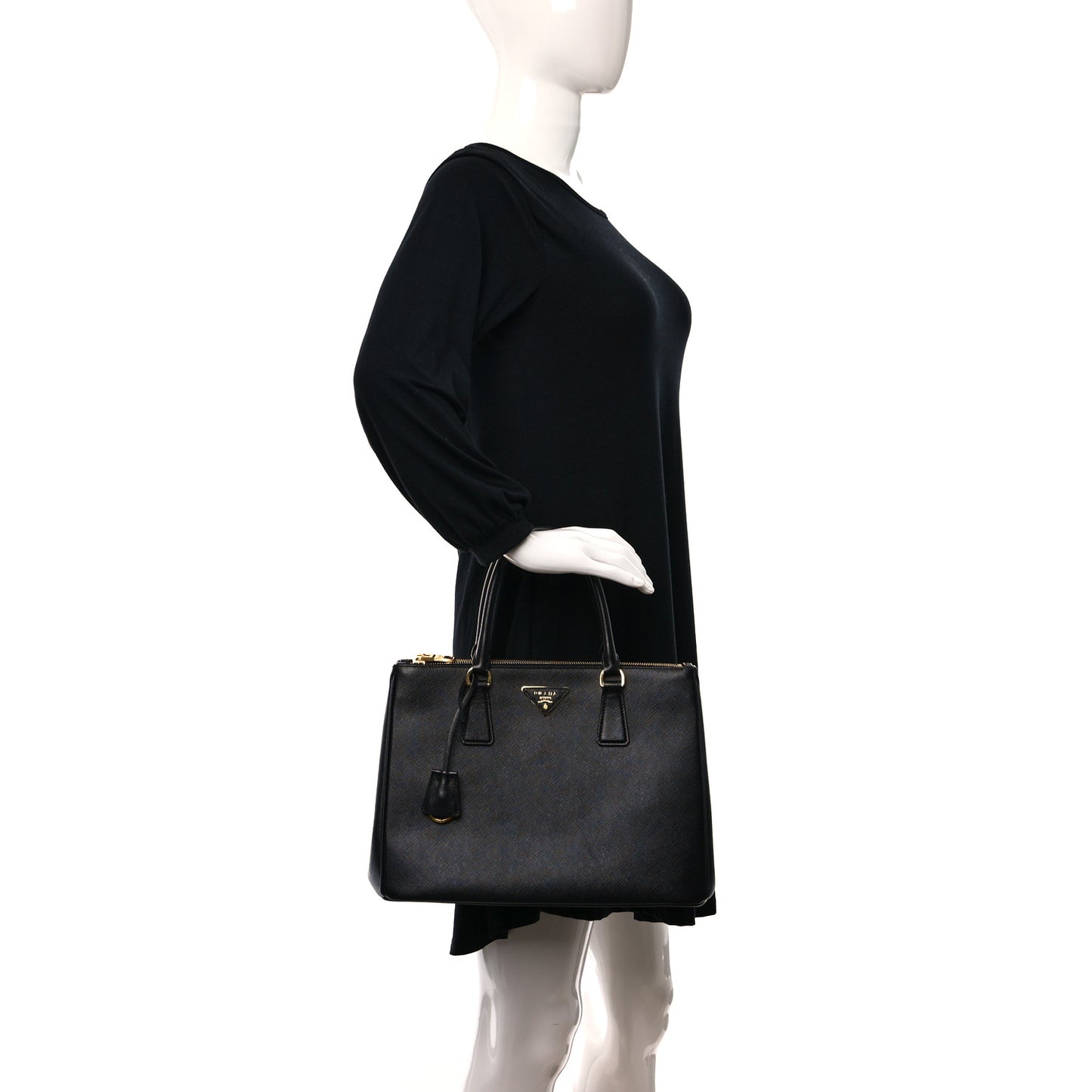 Saffiano Lux Large Galleria Double Zip Tote Black