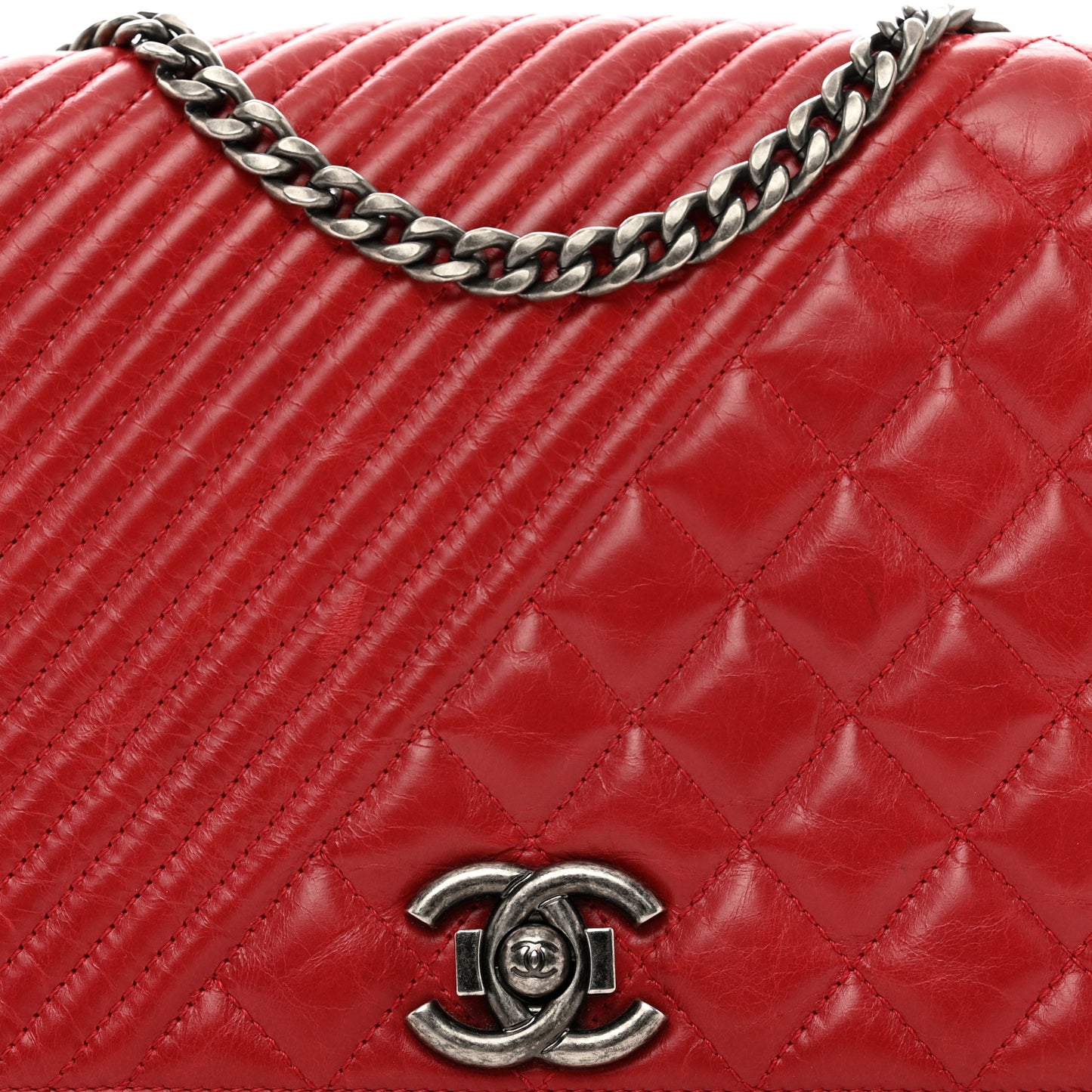 Glazed Calfskin Quilted Medium Coco Boy Flap Red