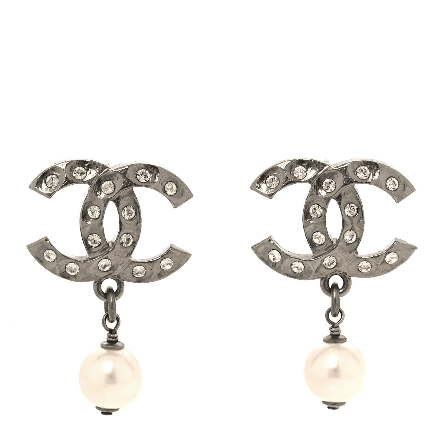 Crystal Pearl CC Drop Earrings Silver Pearly White