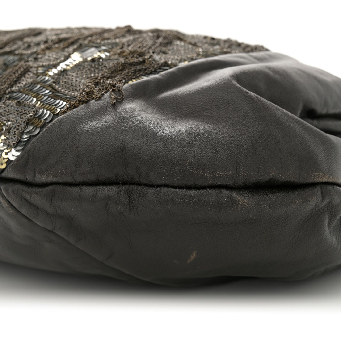 Nappa Sequin Chain Glam Tote Dark Grey