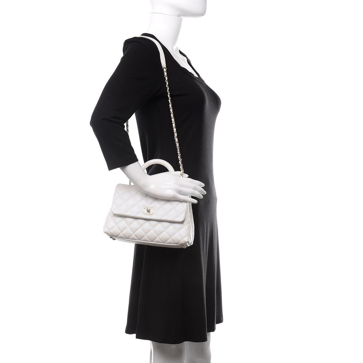 Iridescent Caviar Quilted Mini Coco Handle Flap White