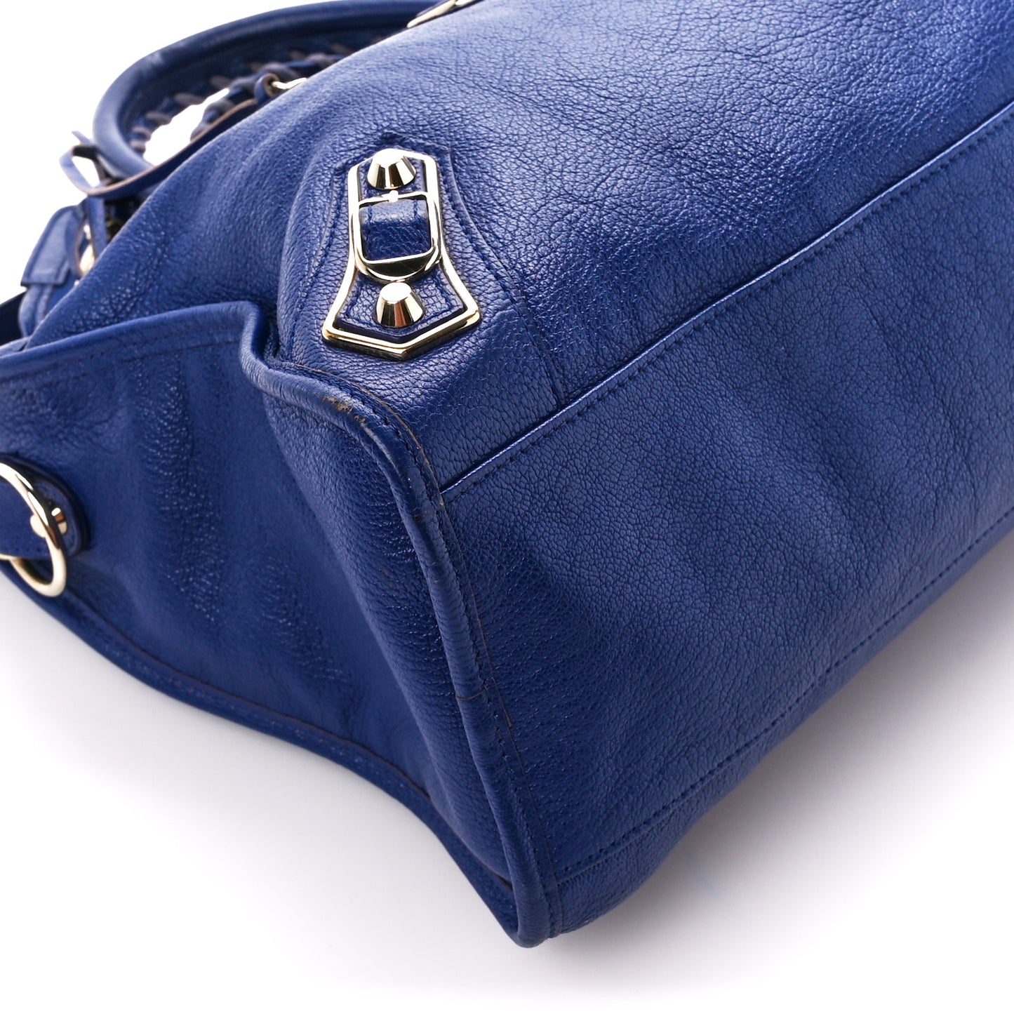 Chevre Hamilton Gold Metallic Edge Hardware City Bleu Roi