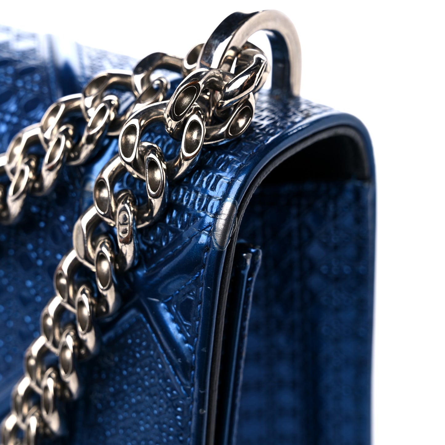 Metallic Patent Micro-Cannage Medium Diorama Flap Bag Blue