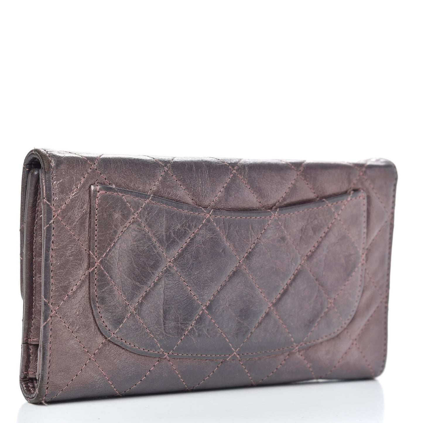 Metallic Aged Calfskin Quilted Reissue Long Flap Wallet Purple