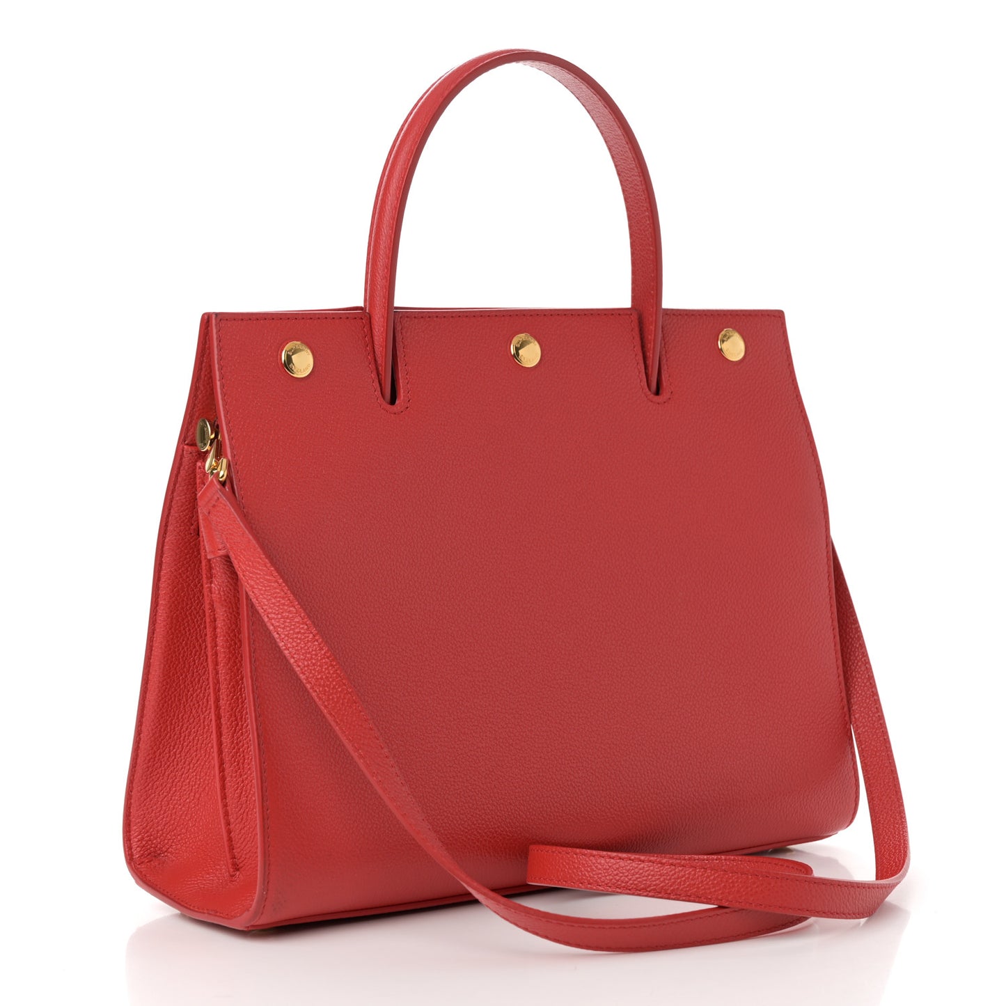 Grainy Calfskin Small Two Handle Title Bag Red