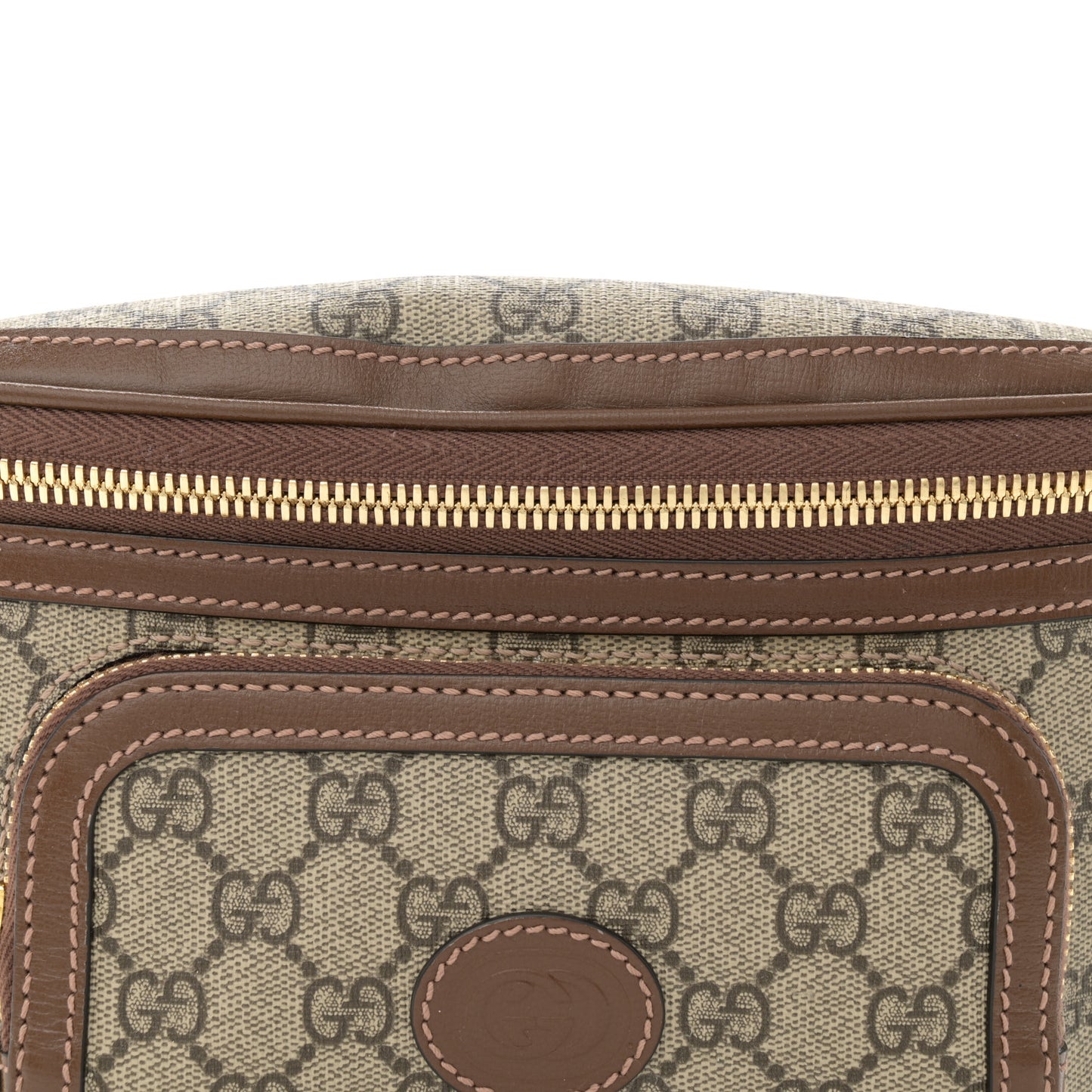 GG Supreme Monogram Textured Calfskin Retro Interlocking G Belt Bag Beige Ebony Brown Sugar