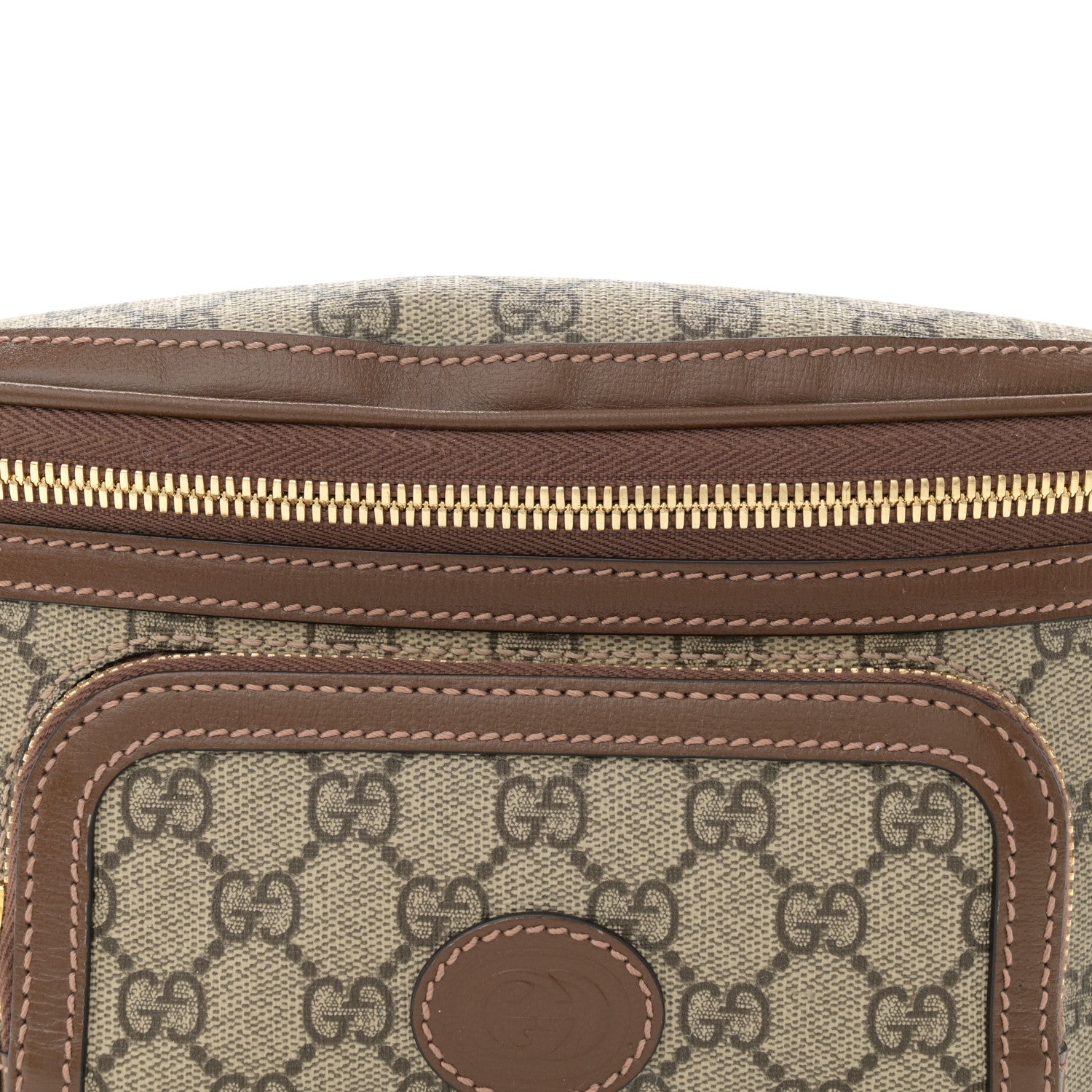 Gucci GG Supreme Monogram Textured Calfskin Retro Interlocking G Belt Bag Beige Ebony Brown Sugar 8 of 12