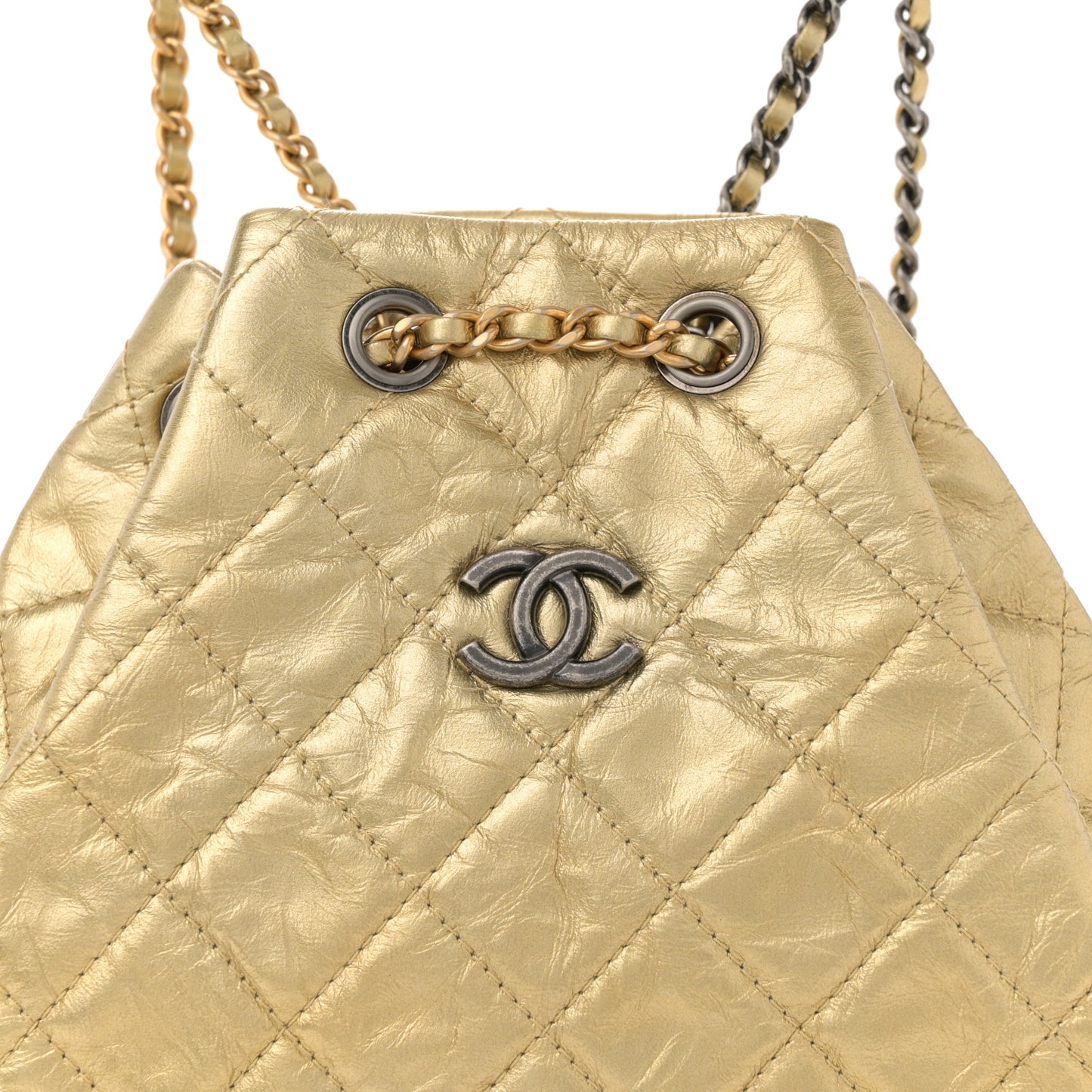Metallic Lambskin Small Quilted Gabrielle Backpack Gold