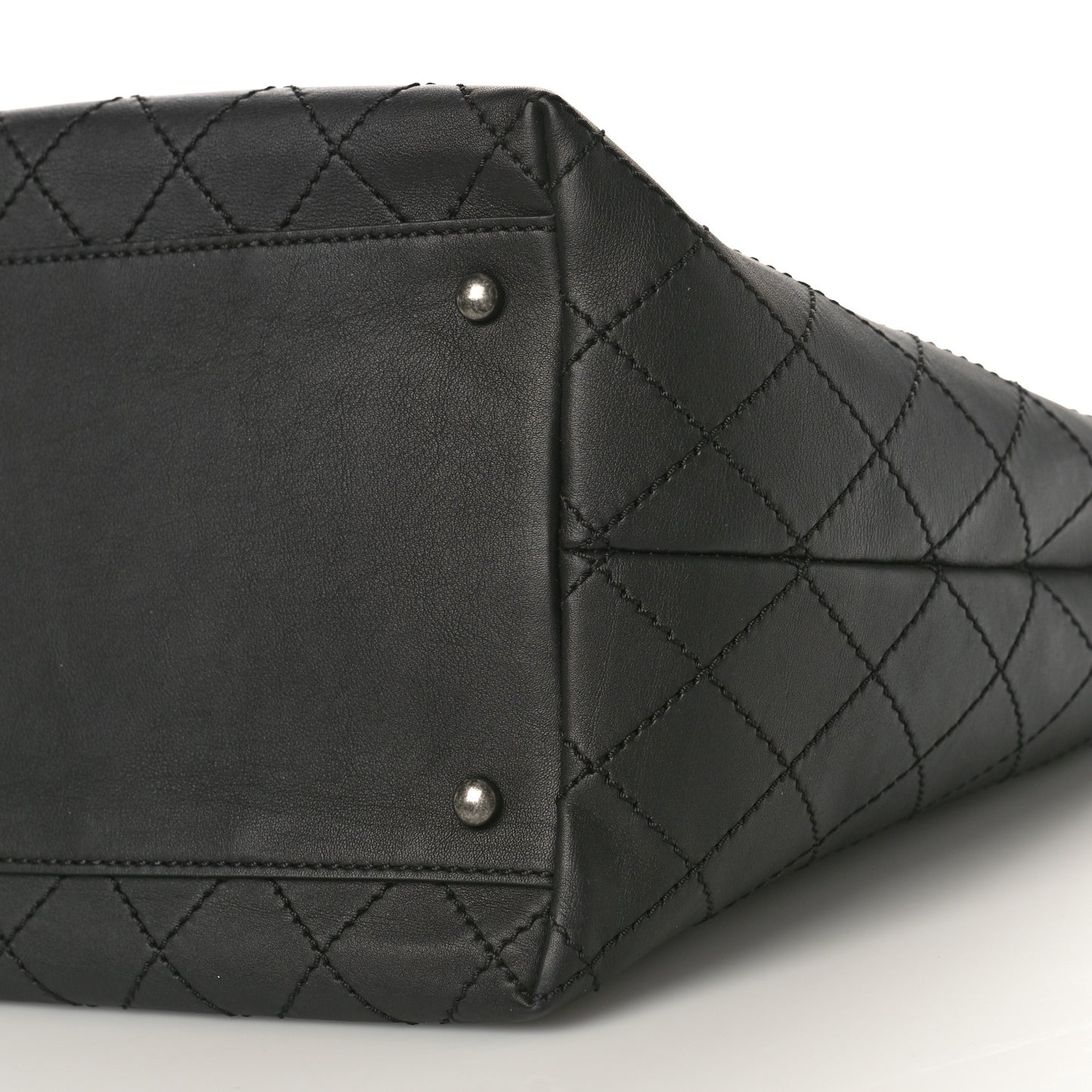 Calfskin Stitched Medium Shopping Tote Black