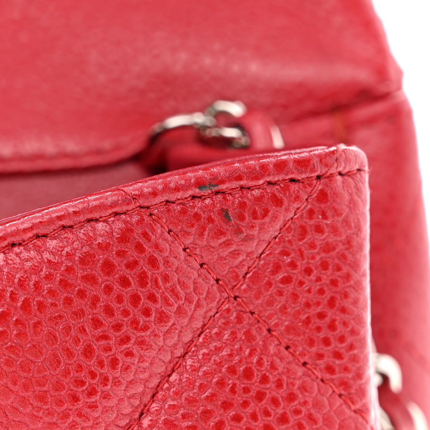Caviar Quilted Clutch With Chain Flap Red