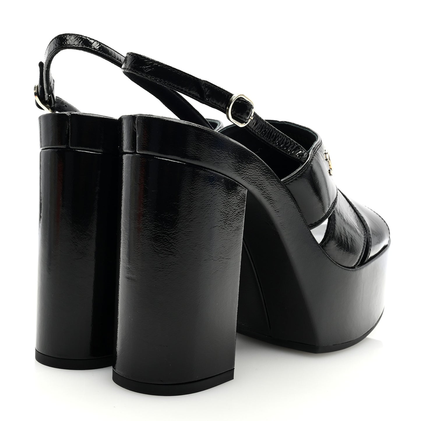 Crumpled Patent Lambskin Platform Sandals 39 Black