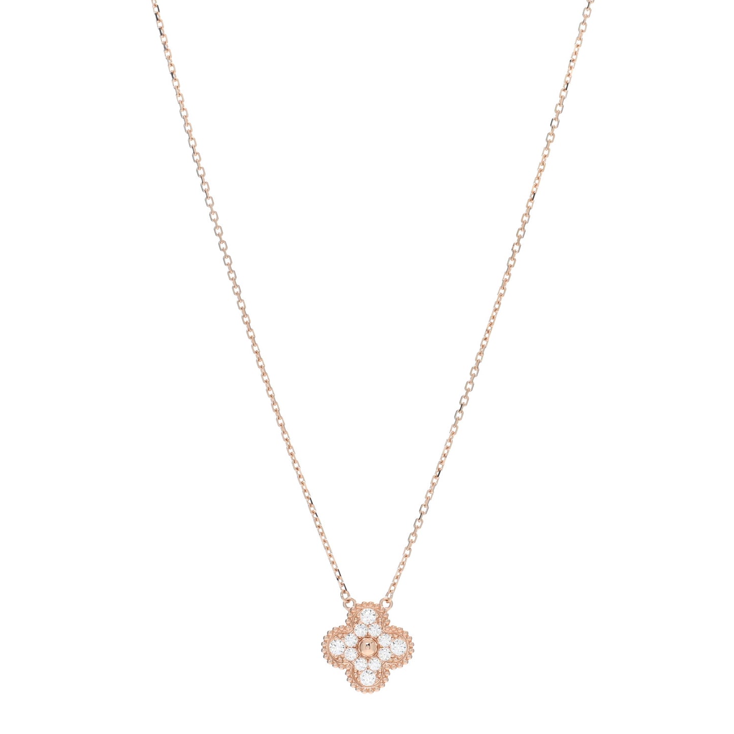 18K Rose Gold Diamond Vintage Alhambra Pendant Necklace
